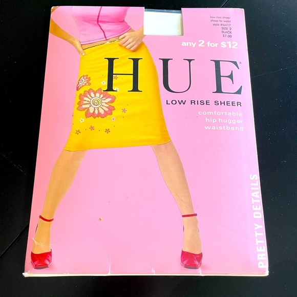 HUE low rise sheer hip hugger tights hose sz 2 black #6417 - Picture 1 of 3